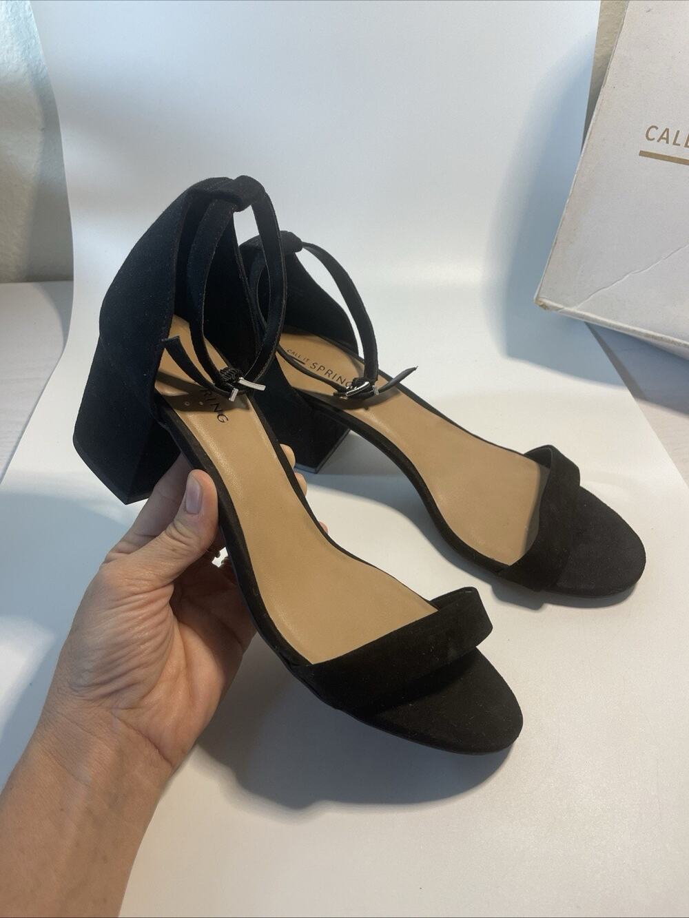 Call It Spring Stangarone Black Block Heel Sandals Ankle Strap Open Toe Wom Sz 9